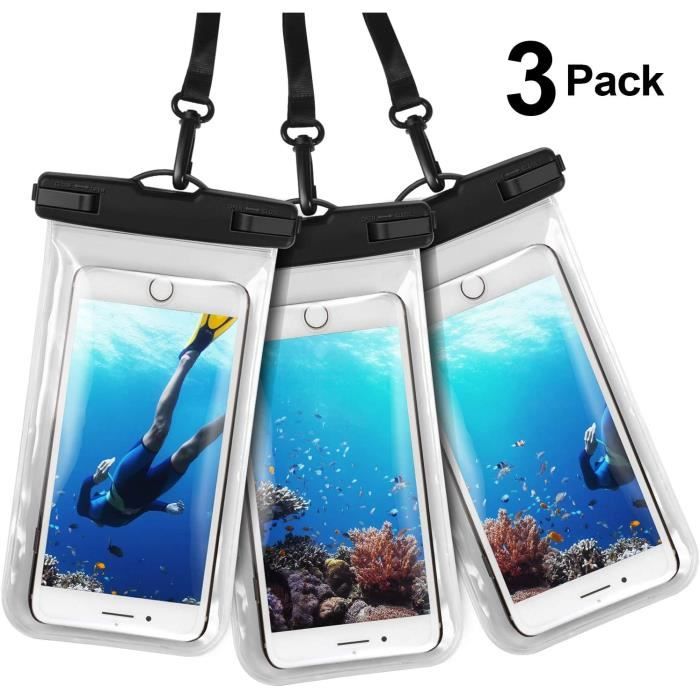 Pochette étanche[Lot de 3], Housse Étanche Etui Protection Universelle et Touch Sensible pour iPhone-Samsung-Huawei-Xiaomi-LG-ASUS