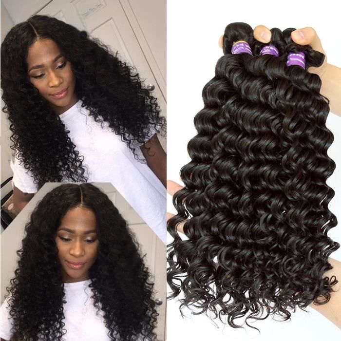 3 Piece tissage bresilien virgin hair deep wave cheveux humains 20 22 24 Pouces livraison gratuite