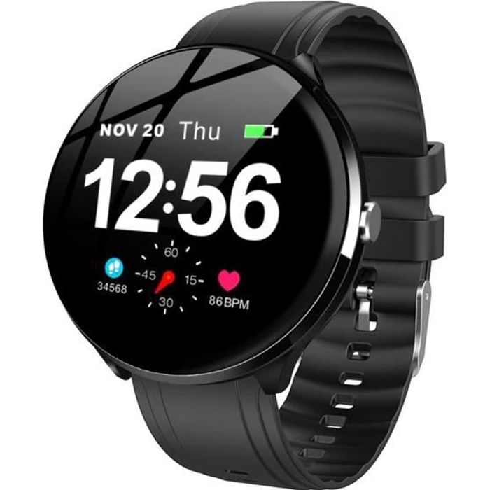 Montre connectée lemfo V12 Pression arterielle Fréquence cardiaque étanche IP67 Silicone noir
