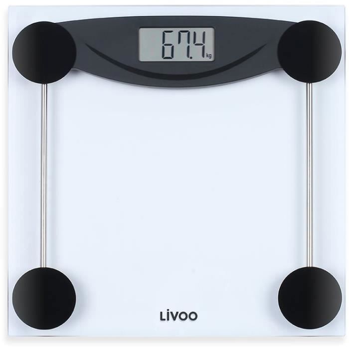 LIVOO DOM426N- Pèse-personne électronique - Plateau en verre trempé et écran LCD - Pesée jusqu’à 180 kg - Graduation au 100 gr