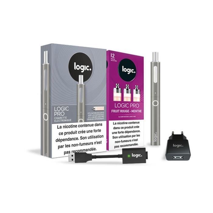 Logic PRO - Cigarette électronique Acier + 3 cartouches Fruit Rouge Menthe 12 mg + Chargeur USB et mural