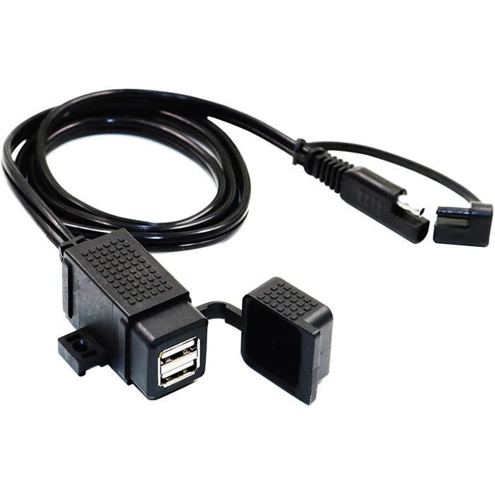 MOTOPOWER MP0609C 3.1Amp Waterproof Motorcycle Dual USB Charger Kit SAE to USB Adapter Cable Phone Tablet GPS Charger