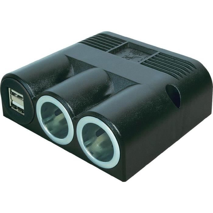 Chargeur voiture USB et prise allume cigare femelle x2 ProCar