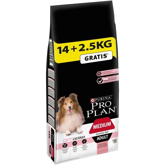 PRO PLAN Sensitive Skin Optiderma - Croquettes au saumon - Pour chien adulte de taille moyenne - 14 + 2,5 kg