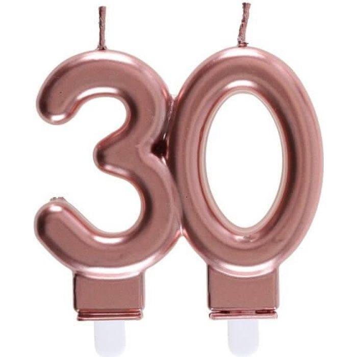 REF/6932 -Décoration gâteau anniversaire avec bougie 30 ans rose gold métallique (x1