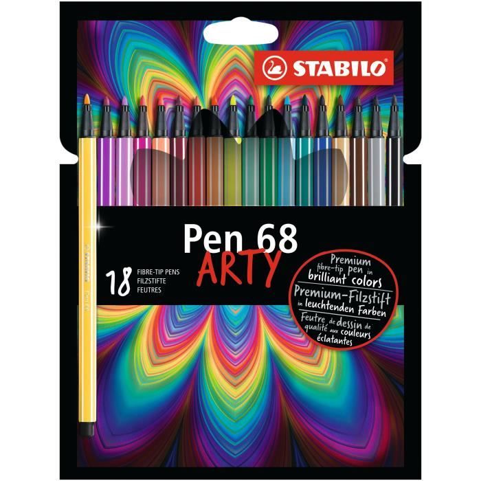 Etui carton x 18 feutres de dessin STABILO Pen 68 ARTY
