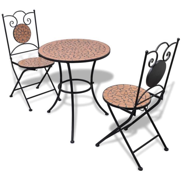 Table de bistro 60 cm et 2 chaises pour jardin Mosaïqué Terre cuite