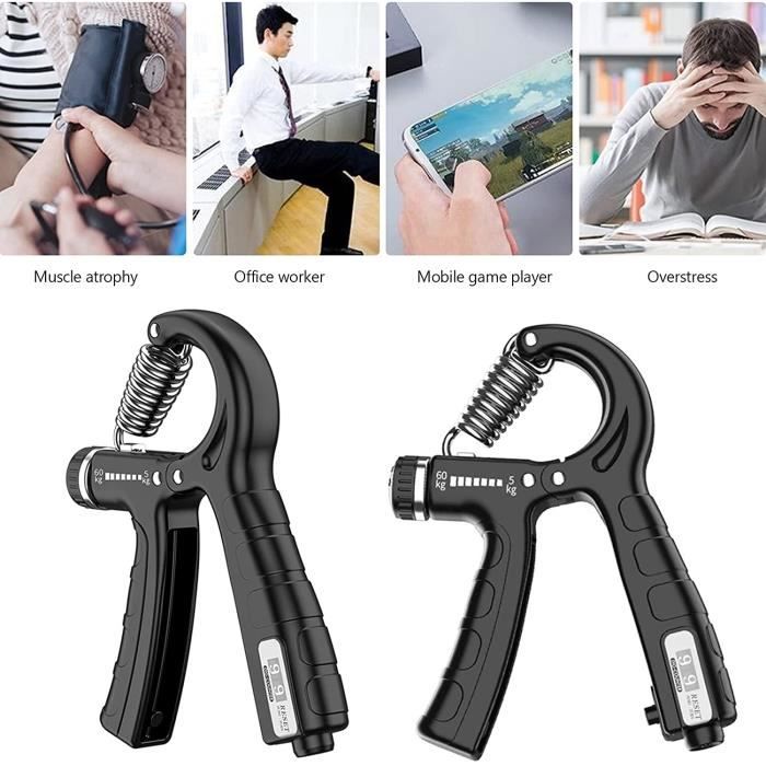 2PCS Hand Grip Strengthener, Appareil de Renforcement du Grip Résistance Réglable 5-60kg Poignee Musculation Avant Bras Main Poignet