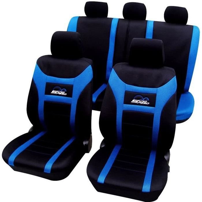 WOLTU Couverture de siège de Voiture,Housses de siège Universelle en Polyester,Style Motif Super Speed,Noir Bleu