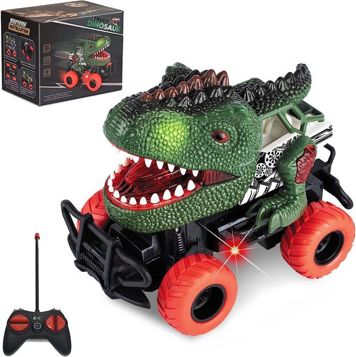 Seveclotree Voiture RC Dinosaure – Lot 2 Voitures Télécommandées + 3 Figurines Pour Enfants 3-8 Ans