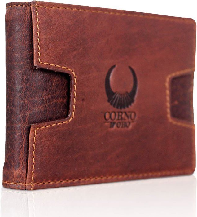 JEREM - Porte-monnaie et porte-cartes grande contenance en cuir patiné - Cognac