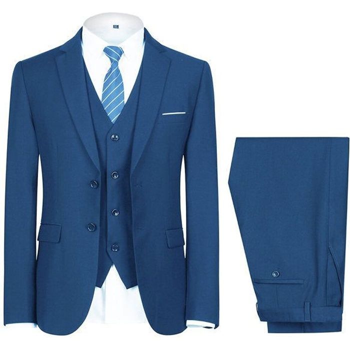 Costume 3 Pièces Homme Bleu - Mariage, Dîner - Sur Mesure Ou Tailles Standards