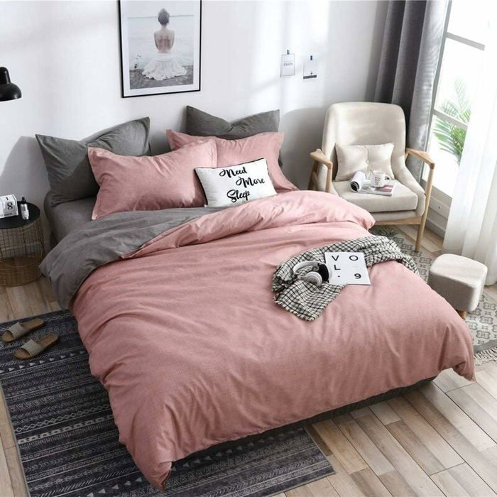 Housse de couette (ensemble de literie) - LARGEIGHT - 220x240cm - Microfibre - Rose - 1 housse 2 taies 1 drap