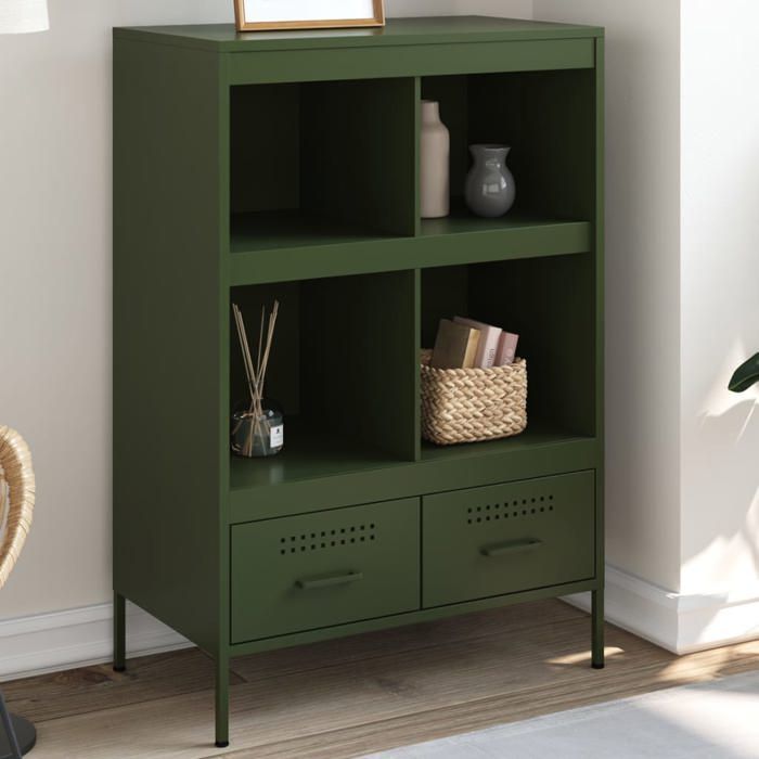 vidaXL Buffet Haut Armoire avec Pieds et Compartiments Meuble de Rangement Organisateur de Salle de Séjour Vert Olive 843106