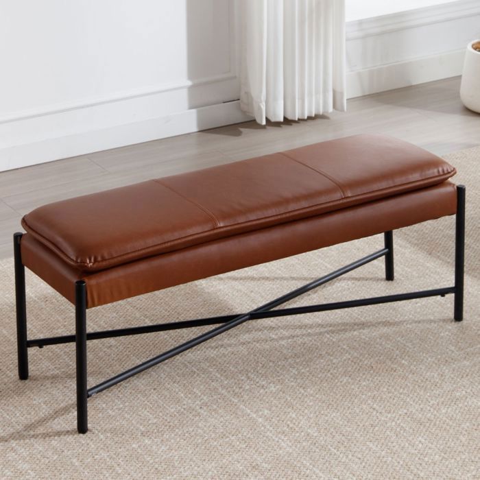 Wahson Banc à Entrée Moderne Banc à Chaussures avec Coussin Epais Banquette et Banc de Lit pour Salon et Chambre Cuir PU Marron