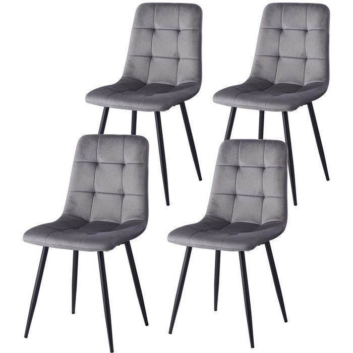 DOWISDOLY Lot de 4 Chaises en velours - Chaises de salle à manger - Pieds en métal - Gris - L44 x P41 x H89 cm