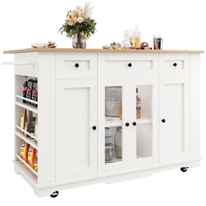 Desserte De Cuisine À Roulettes - 3 Tiroirs 4 Portes Étagères Réglables Multi-rangement - Îlot Chariot De Cuisine - Blanc Desserte De Cuisine À Roulettes - 3 Tiroirs 4 Portes Étagères Réglables Multi-rangement - Îlot Chariot De Cuisine - Blanc
