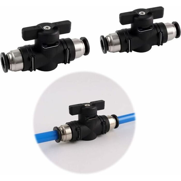 3 Vannes D'arrêt Pneumatiques 8 Mm - Raccord Rapide, Rotatif 360°, Manuel, Pour Air Comprimé (0-1 MPa) - Noir