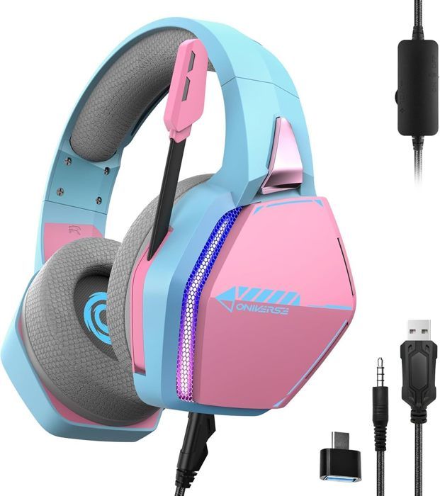 Casque Gaming Filaire - Oniverse - Nebula - Micro Réglable - LED - Haut-parleurs 50mm - Rose