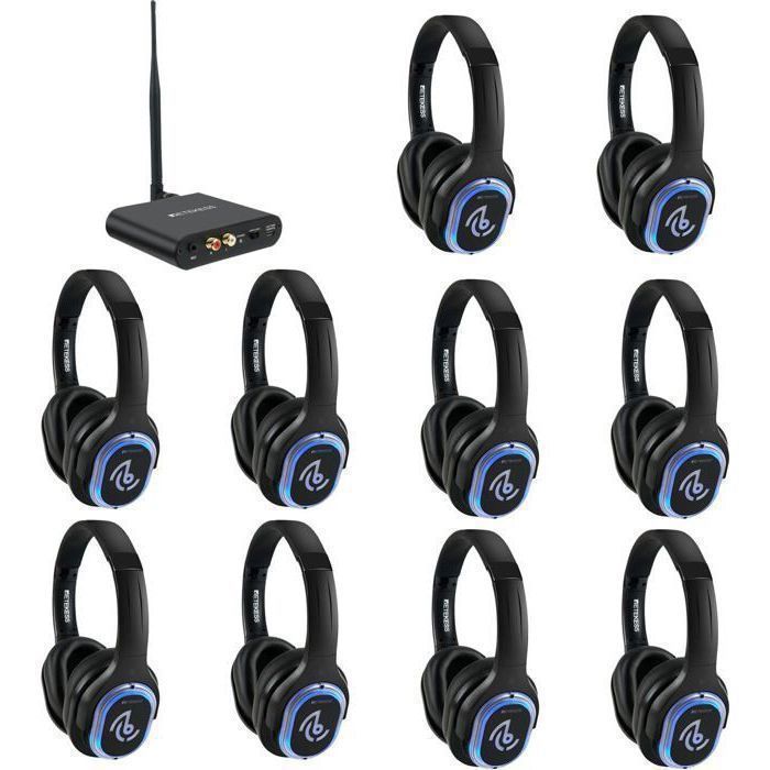 Retekess TA004 Casque TV sans Fil Silent Disco 3 Canaux 200m pour Thérapie sonore yoga méditation respiration(10 casques)