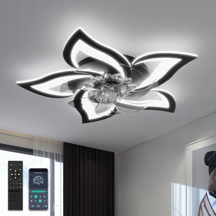 Ventilateur Design Silencieux Reversible Lampe Ventilateur Plafond 50W Telecommande Dimmable 6 Vitesses DC Motor Ventilateur - Prumya