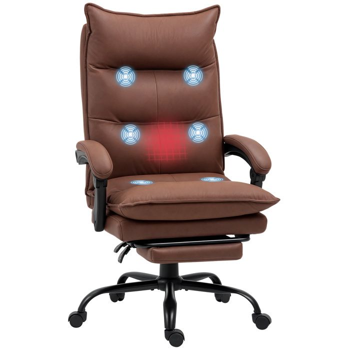 Fauteuil de bureau - Vinsetto - massant et chauffant - hauteur réglable dossier inclinable - microfibre - 66x74x121 5cm - marron Fauteuil de bureau - Vinsetto - massant et chauffant - hauteur réglable dossier inclinable - microfibre - 66x74x121 5cm - marron