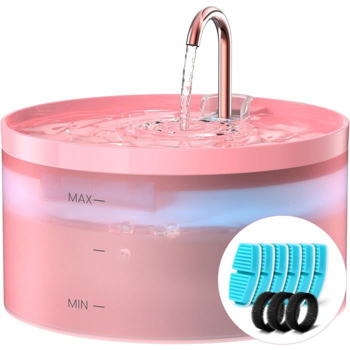 Comparer les prix de FLEUVE - Fontaine a eau pour chat - Fontaine 32L Rose 6 Filtres Charbon + 3 Éponges Silencieuse LED Réservoir Translucide
