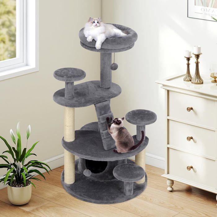 Comparer les prix de COSTWAY Arbre à Chat Multi-niveaux 101CM Condo Perchoir Poteaux à Gratter Boule en Peluche Suspendue Échelle dEscalade Gris