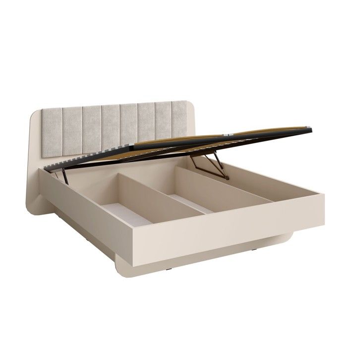 Lit coffre AMALIE 160x200 cm – Tête tapissée tissu beige – Sommier inclus – Matelas non inclus Lit coffre AMALIE 160x200 cm – Tête tapissée tissu beige – Sommier inclus – Matelas non inclus