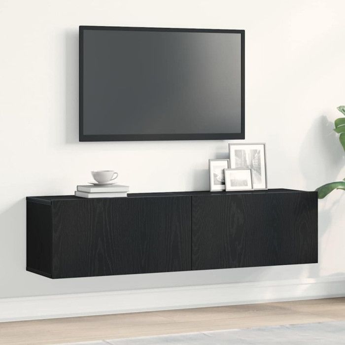 Meuble TV chêne noir 120x30x305 cm bois d ingénierie