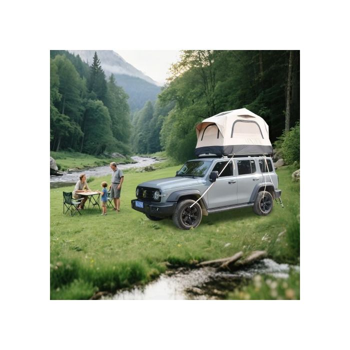 Tente de camping gonflable sur le toit - MUVOE - Beige+noir - 2/3 places - Tissu coton 300D PU3000mm - Pompe incluse
