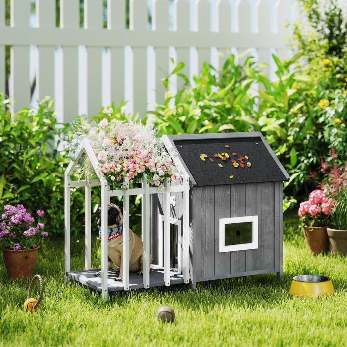 Niche pour Chien Exterieur en Bois - Maison Chien de Petit Race, 76 x 99 x H80 cm, Taille S