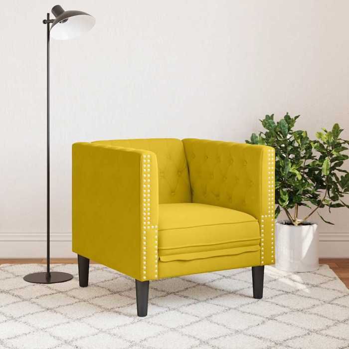 BEL-ACHAT* Fauteuil Chesterfield - Modèle droit - position fixe - Sofa jaune velours Prom13753276