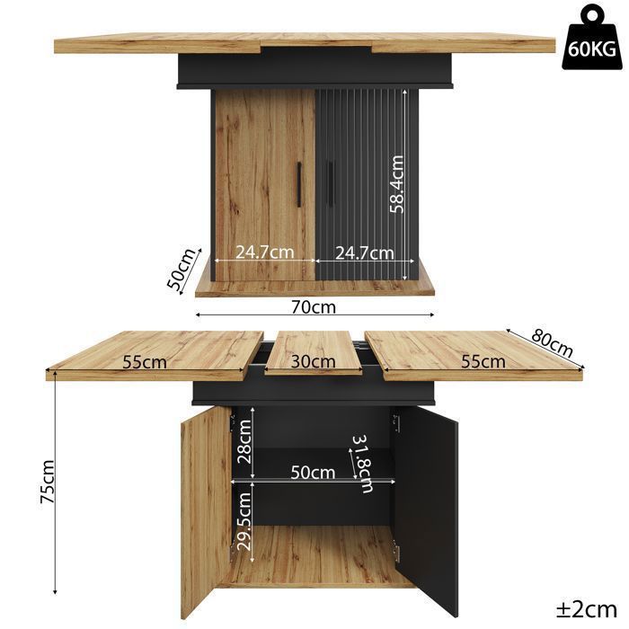 Table à manger télescopique (110-140×80cm) table de cuisine rabattable pour 4-6 personnes table à manger extensible table à mange
