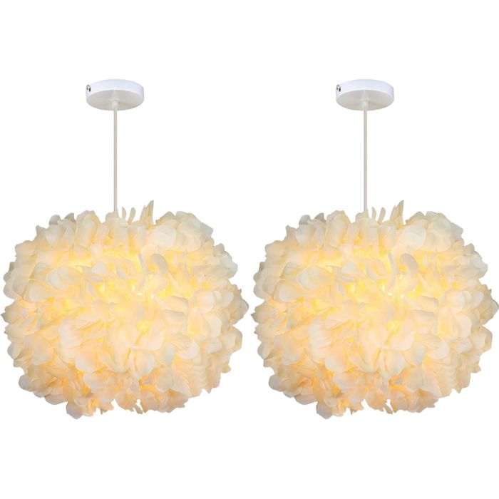 WOTTES Lot de 2 Lustres Suspensions Ø30cm Plafonnier Lustre à Fleurs en Tissu Jaune E27 Éclairage Plafond Moderne Luminaire Salon