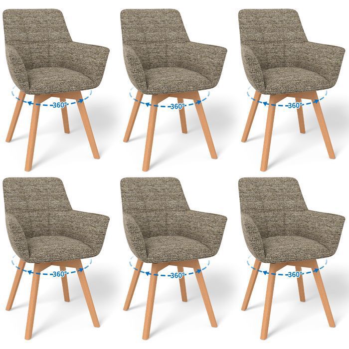 WAFTING Lot de 6 Chaises de Salle à Manger Pivotantes avec Accoudoirs Fauteuil Rembourrée avec Dossier en coton Marron