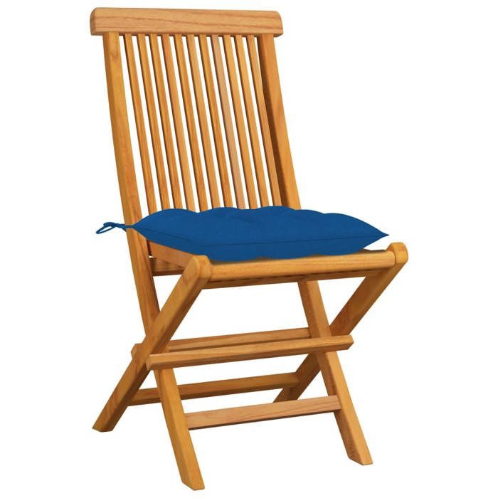 SALE 2026Fauteuil patios balcons Bleu - Chaises de jardin - KENNETH - et coussins bleu lot de 4 Bois de teck massif 47x60x89cm 4