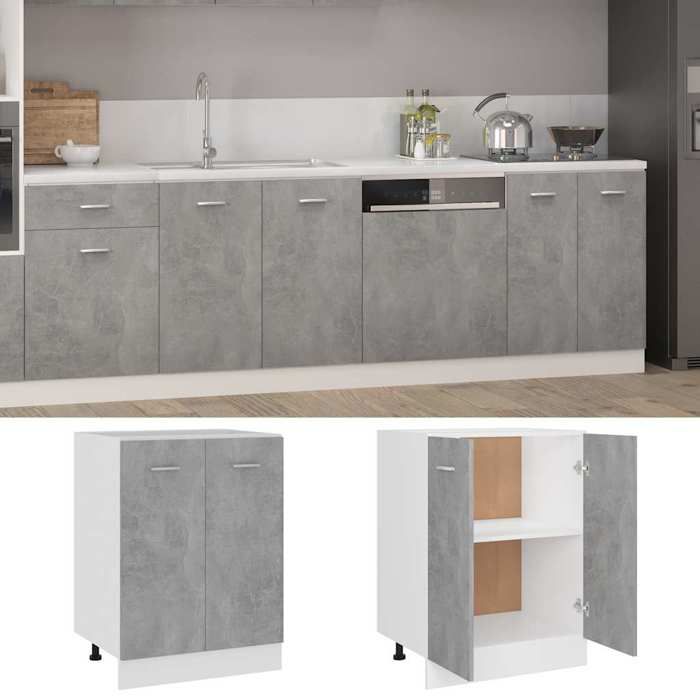 En solde Meuble bas Lyon armoire de cuisine multi rangement Gris béton 60x46x815 cm Bois dingénierie A1451