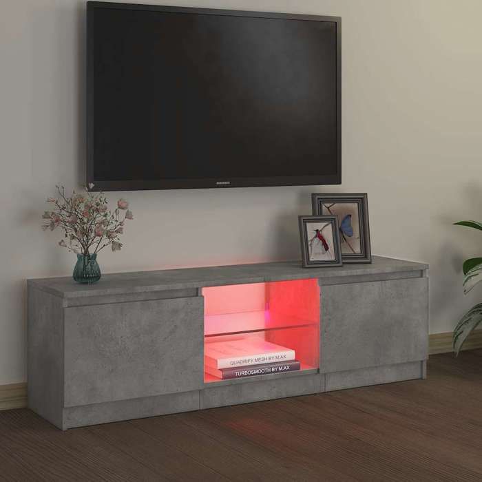 NEW®Meuble de salon - BESTMEUBLE - Meuble TV - TABLE TV - avec lumières LED - gris béton - 120x30x36cm FR8322410