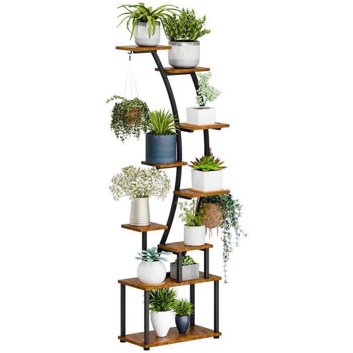 FLASIDU Support Plante Intérieur Étagère à Plante Support de fleurs 7 Niveaux Éclairage LED horticole 50x26x155cm Marron
