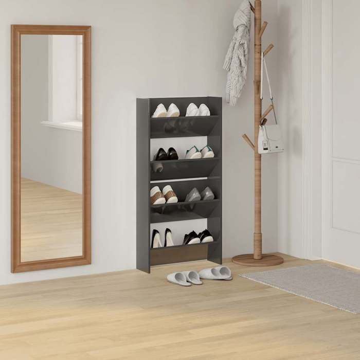 Gris Organisateur chaussures/ Armoires à chaussures murales 2 pcs - Pour lentrée/couloir - ZENCORE - gris brillant 60x18x60cm 61146 Gris Organisateur chaussures/ Armoires à chaussures murales 2 pcs - Pour lentrée/couloir - ZENCORE - gris brillant 60x18x60cm 61146