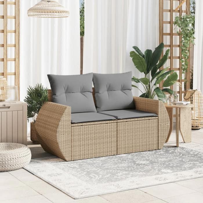 Canapé de jardin avec coussins - 2 places - moderne - SOFA DOUBLE - beige résine tressée CC1188