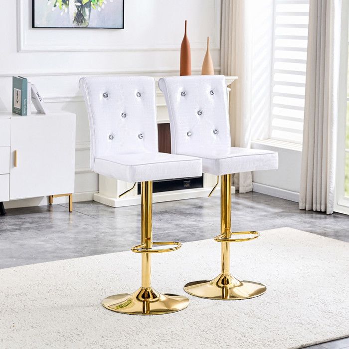 Bladez - lot de 2 Tabouret de bar en simili cuir hauteur réglable et pivotante à 360° assise confortable Blanc