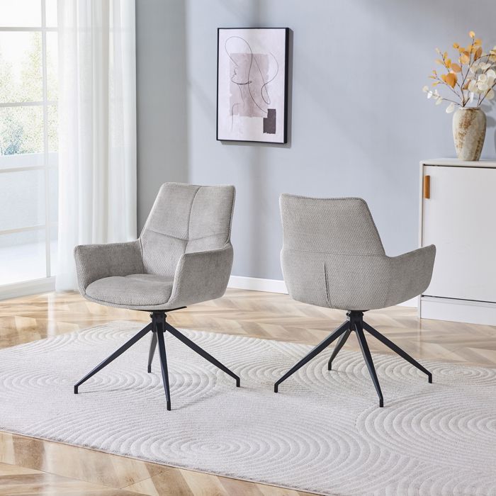 [2er Set] Fauteuil tapis rotatif européen à 360°: Tissu gris + jambes en métal laquées noires respirant et confortable sadapte a