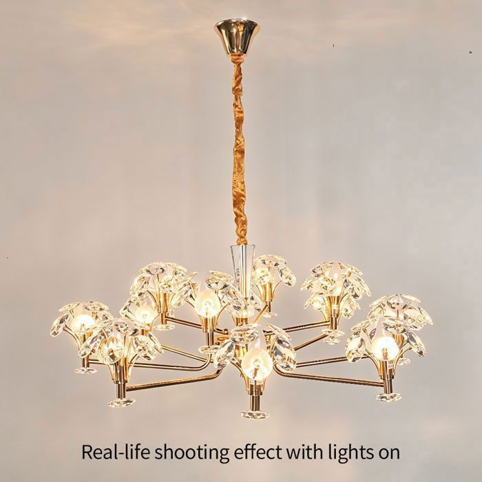 Lustre en cristal 12 lumières suspension dorée en métal et cristal E14 lampe suspendue Ø96cm pour salon salle à manger et chambre