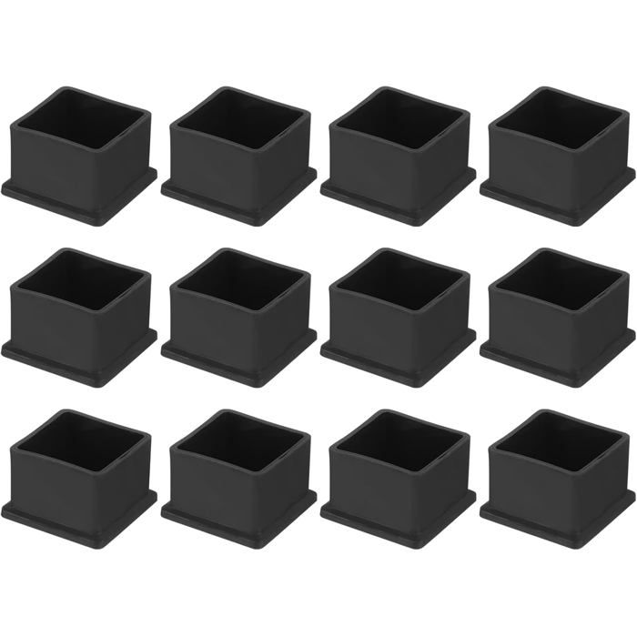 Lot de 12 embouts carrés en PVC noir pour pieds de chaise 35 mm x 35 mm adaptés pieds de table et de chaise ainsi mobilier jardin.