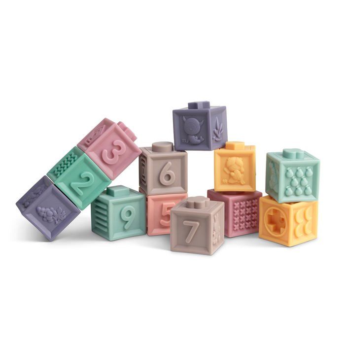 Cubes sensoriels pour enfants - Formula Baby - Lot de 12 cubes - Empilables - Matière douce - Utilisable dans le bain