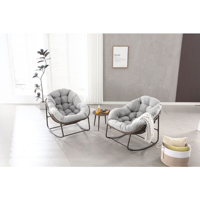 Fauteuil de Jardin à bascule forme oeuf en osier coussin épais gris format spacieux