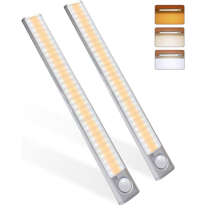 Lampe de Pcard 120LED Lampe à Détecteur de Mouvement Luminosité Régble avec 3 Couleurs USB 30cm 120LED(2pcs) ECLAIRAGE DE MEUBLE