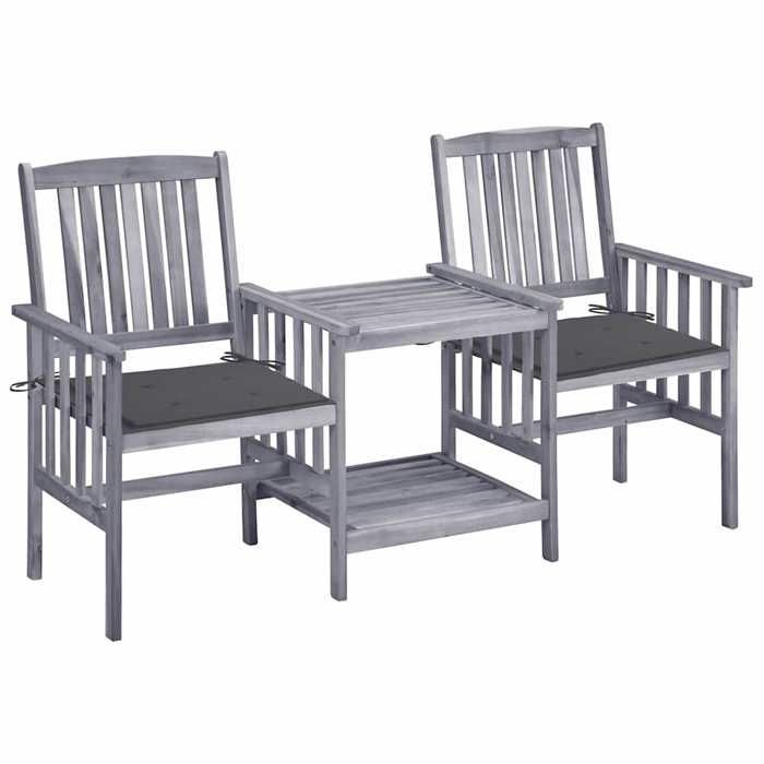 Gris Chaises de jardin avec table à thé et coussins Acacia solide - Meuble de balcon LV50035